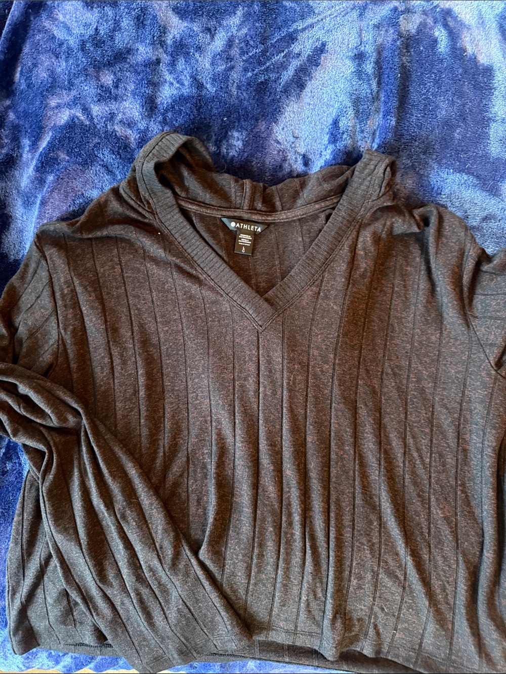 Athleta Dark Brown Ribbed V-Neck Long Sleeve Top